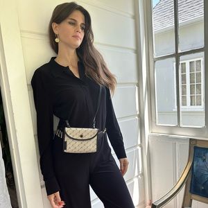 Stella McCartney utility belt bag in logo-print canvas with faux-leather trim.